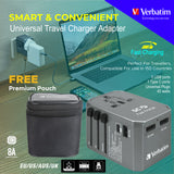 Verbatim 4 Port Universal Travel Charger Adapter Type C Port USB Port 40 watts with FREE Premium Pouch