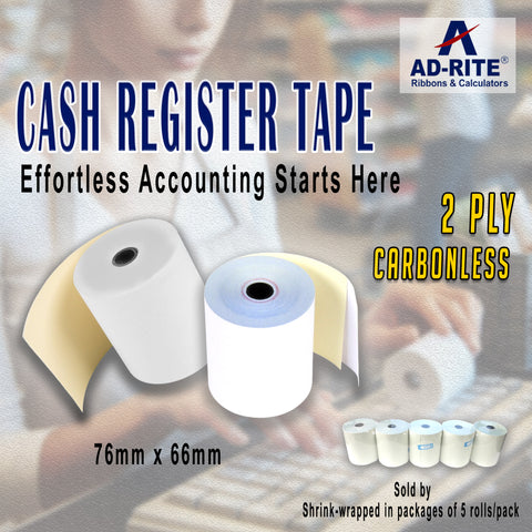 Adrite Cash Register Tape Receipt Tape 76mm x 66mm  2 ply