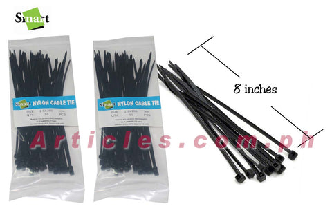 Black Nylon Cable Tie 2.5 X 200mm Zip Tie Cable Binder Plastic Fasten Organizer Wire Cord Strap 8 inches 100 pieces