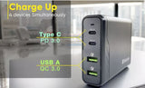 VERBATIM CHARGER 4 PORT TYPE C USB 3.0 CHARGER 100 WATTS WITH TYPE C TO TYPE C CABLE SET