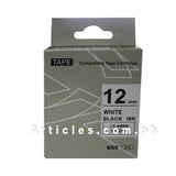 Compatible Laminated Label tape for LC-4WBN Epson LabelWorks SS12KW Kingjim Label Printer 12mm X 8m Black on White
