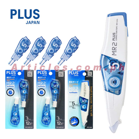 PLUS WH-645 Whiper MR2 Correction Tape Refillable + 2 sets of Refill by 2's (Blue)