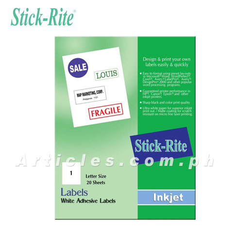 Stick-rite Sticker Paper Inkjet Sticker Paper Matte Short 20 sheets per pack