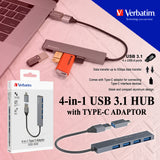 Verbatim 4 IN 1 USB 3.1 HUB WITH TYPE C ADAPTOR