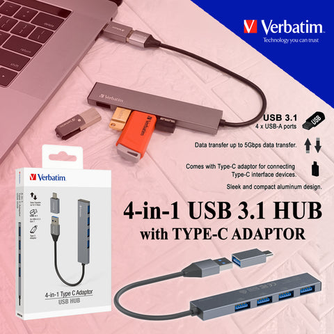 Verbatim 4 IN 1 USB 3.1 HUB WITH TYPE C ADAPTOR