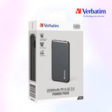 VERBATIM POWER BANK 10,000 mAh DUAL OUTPUT WITH PD18W QUICK CHARGE 3.0 POWER PACK USB 3.0 TYPE C MICRO USB PORT