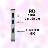 Verbatim Type-C 4 Port Hub with 4K HDMI, USB 3.0 PD 100 Watts