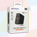 Verbatim USB Charger Dual Port Quick Charge 3.0 Fast Charger 36 Watts