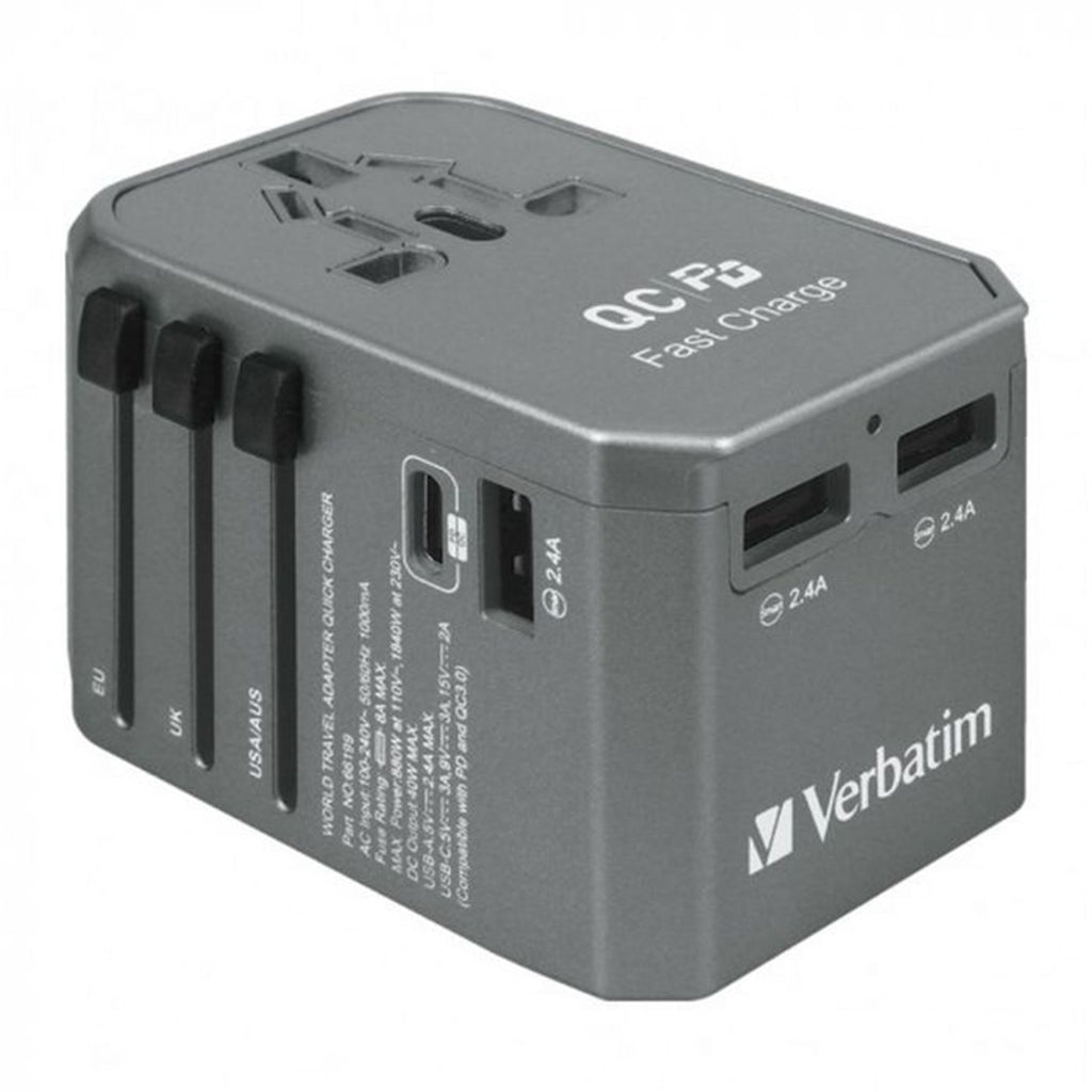 Verbatim 4 Port Universal Travel Charger Adapter Type C Port USB Port ...